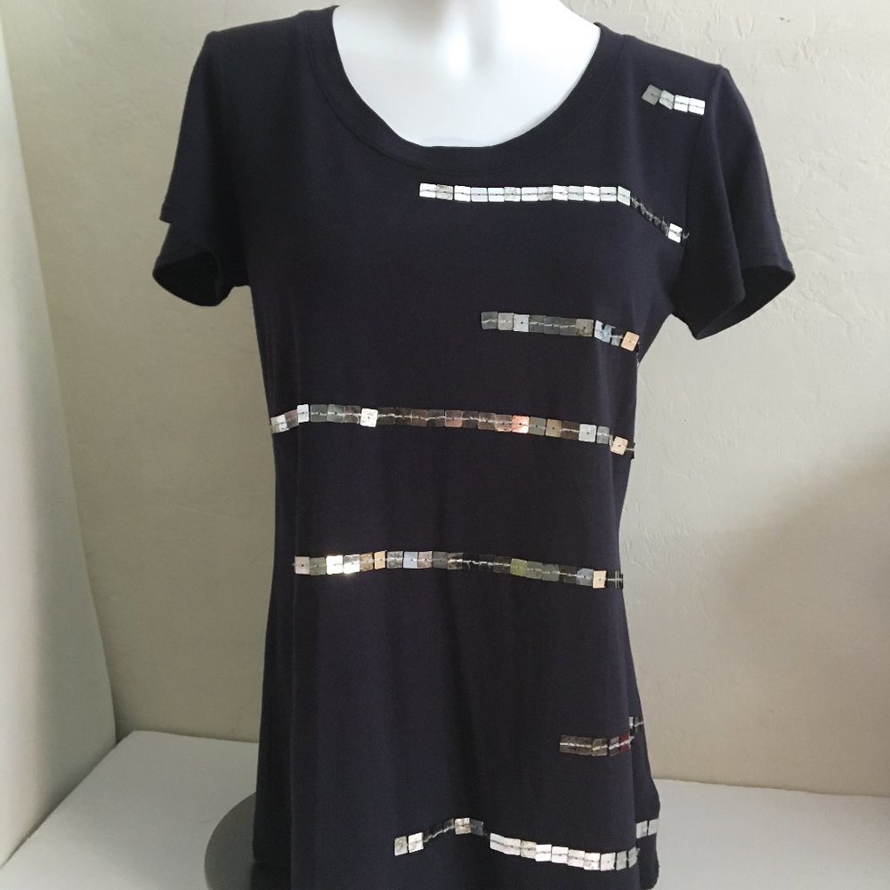 Dressy Unique Sequin Blue T Shirt Top